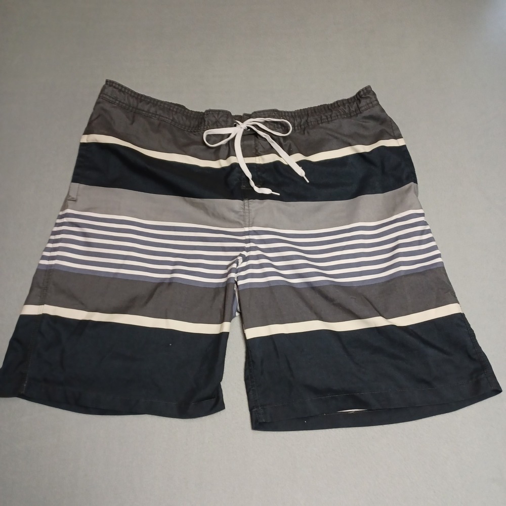 Merona Board Shorts Mens XXL Grey Striped Swim Trunks Recycled Mesh‎ Lined